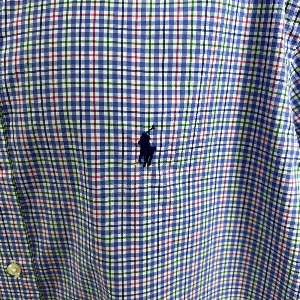 POLO Ralph Lauren XXL Gingham Plaid Twill Dress Shirt 100% Cotton Button Up Logo